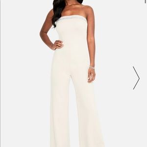 STRAPLESS WIDE LEG PONTE JUMPSUIT